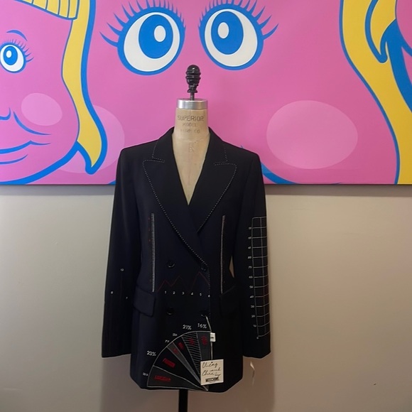 Moschino Cheap Chic Black Wool Numbers Graph BlazerNWT